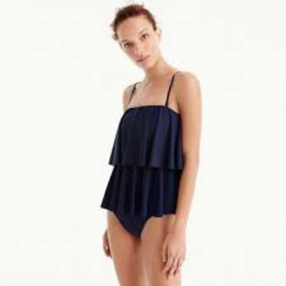 J. Crew Navy Layered Ruffle One-Piece Swimsuit